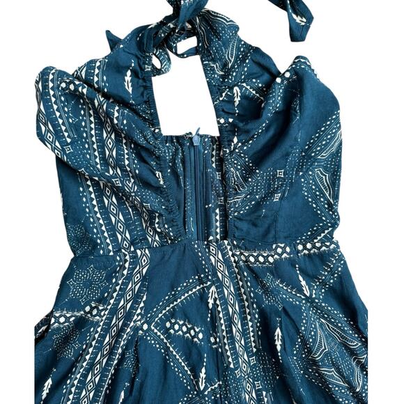 Cleobella Low Neck Halter Wide Leg Teal & Cream Jumpsuit Pockets Size XS - Picture 4 of 10